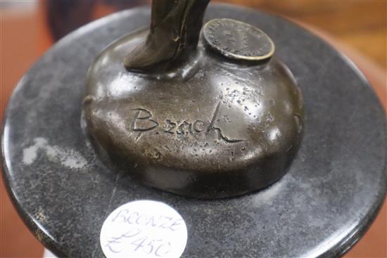 A bronze dancer, signed B. Zach, on marble base overall height 65cm